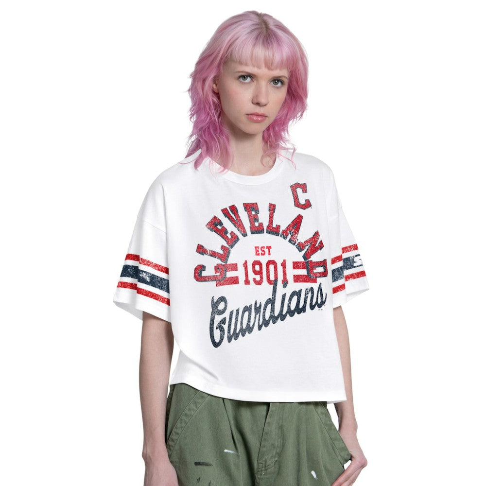 Cleveland Guardians Starter Women's Cropped Hurry Up Offense T-Shirt - White T-shirts