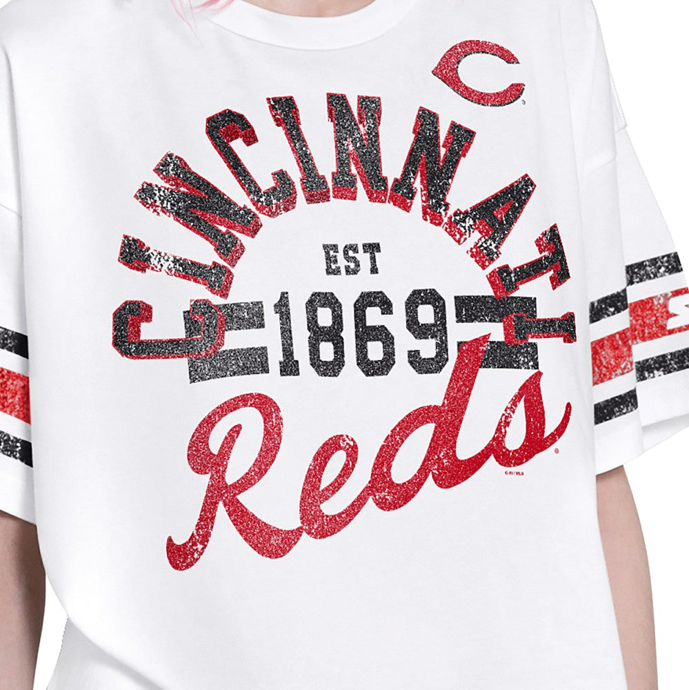 Cincinnati Reds Starter Women's Cropped Hurry Up Offense T-Shirt - White T-shirts