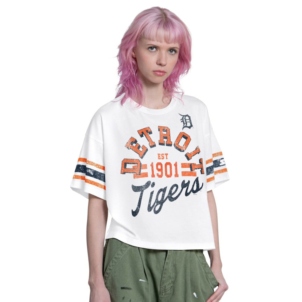 Detroit Tigers Starter Women's Cropped Hurry Up Offense T-Shirt - White T-shirts