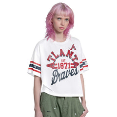 Atlanta Braves Starter Women's Cropped Hurry Up Offense T-Shirt - White T-shirts