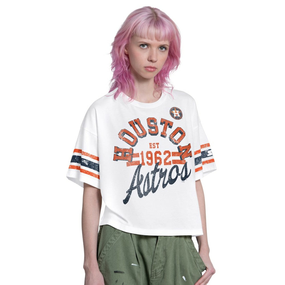 Houston Astros Starter Women's Cropped Hurry Up Offense T-Shirt - White T-shirts