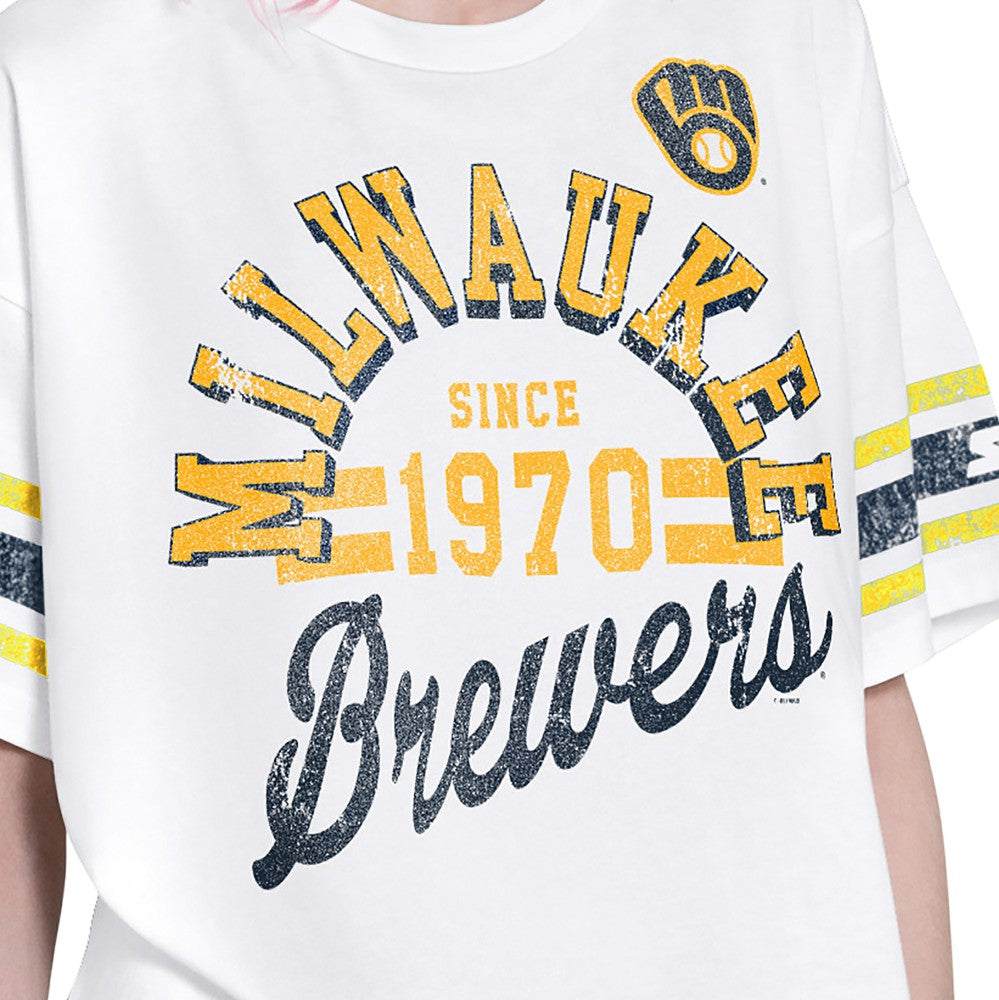 Milwaukee Brewers Starter Women's Cropped Hurry Up Offense T-Shirt - White T-shirts