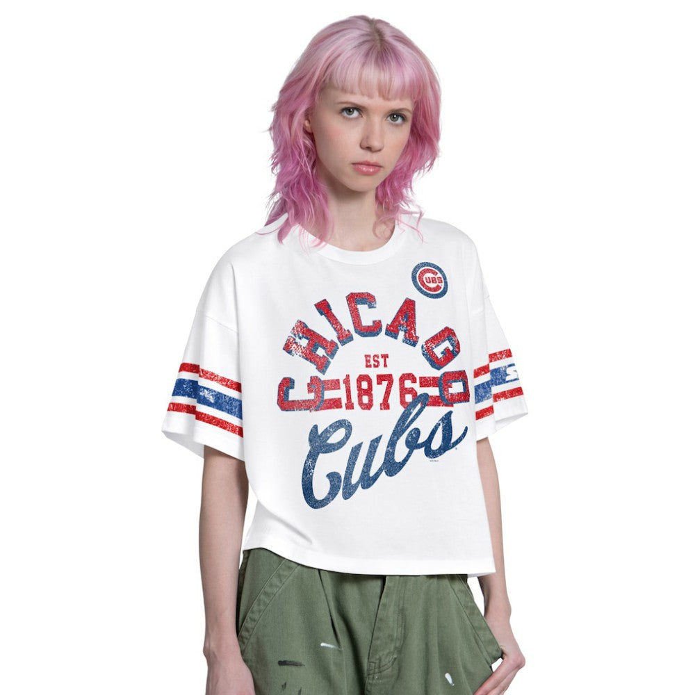 Chicago Cubs Starter Women's Cropped Hurry Up Offense T-Shirt - White T-shirts