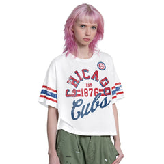 Chicago Cubs Starter Women's Cropped Hurry Up Offense T-Shirt - White T-shirts