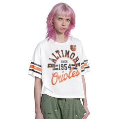 Baltimore Orioles Starter Women's Cropped Hurry Up Offense T-Shirt - White T-shirts