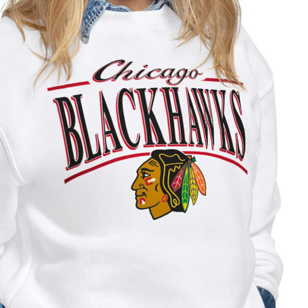 NHL Chicago Blackhawks Starter Women's Arch Stripe Fleece Sweatshirt - White