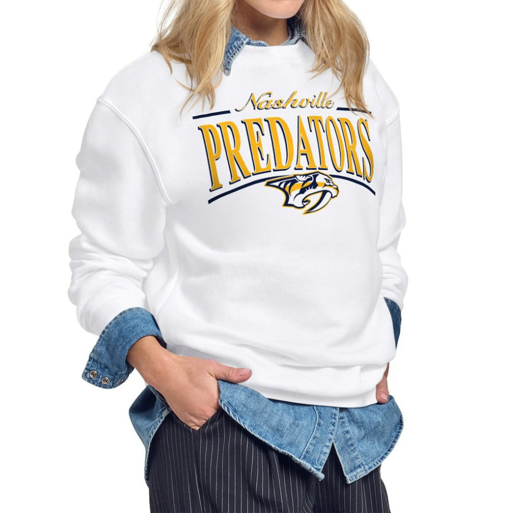 NHL Nashville Predators Starter Women's Arch Stripe Fleece Sweatshirt - White