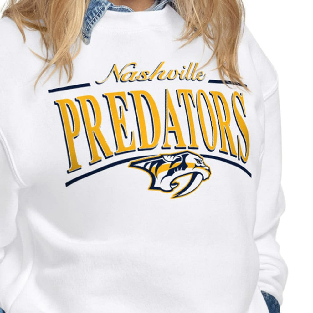 NHL Nashville Predators Starter Women's Arch Stripe Fleece Sweatshirt - White