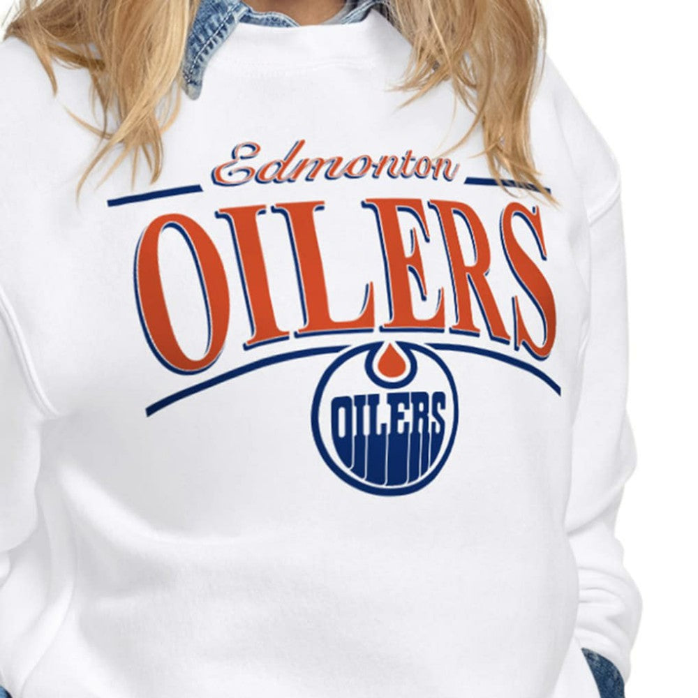NHL Edmonton Oilers Starter Women's Arch Stripe Fleece Sweatshirt - White