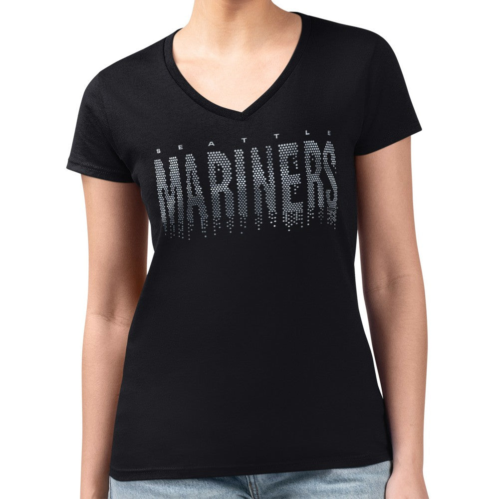 Seattle Mariners G-III 4Her by Carl Banks Women's Metallic Drop Lightweight V-Neck T-Shirt - Black T-shirts
