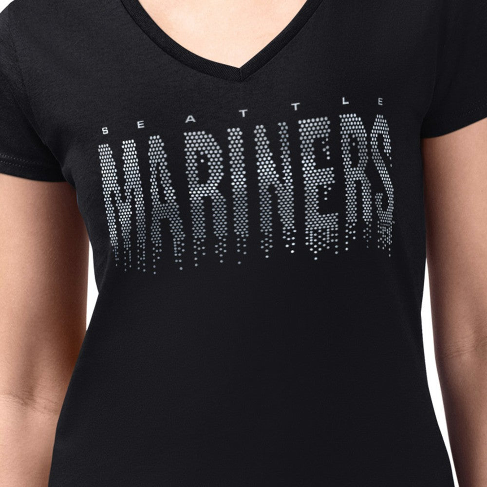 Seattle Mariners G-III 4Her by Carl Banks Women's Metallic Drop Lightweight V-Neck T-Shirt - Black T-shirts