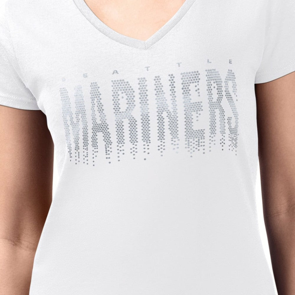 Seattle Mariners G-III 4Her by Carl Banks Women's Metallic Drop Lightweight V-Neck T-Shirt - White T-shirts