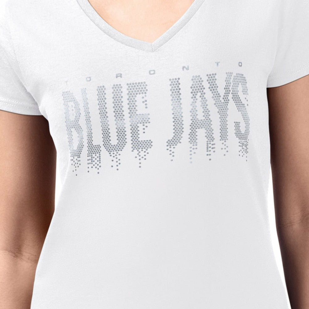 Toronto Blue Jays G-III 4Her by Carl Banks Women's Metallic Drop Lightweight V-Neck T-Shirt - White T-shirts