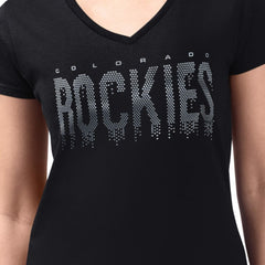 Colorado Rockies G-III 4Her by Carl Banks Women's Metallic Drop Lightweight V-Neck T-Shirt - Black T-shirts