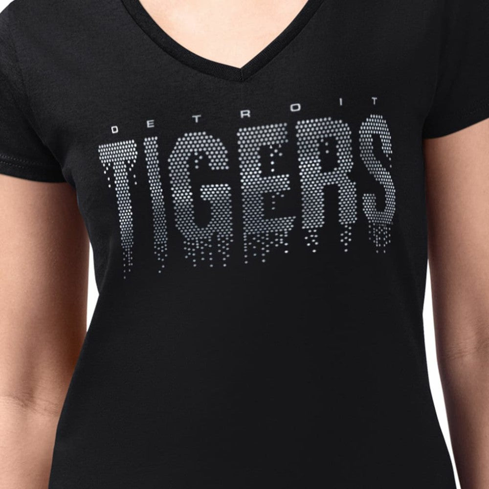 Detroit Tigers G-III 4Her by Carl Banks Women's Metallic Drop Lightweight V-Neck T-Shirt - Black T-shirts