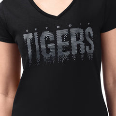 Detroit Tigers G-III 4Her by Carl Banks Women's Metallic Drop Lightweight V-Neck T-Shirt - Black T-shirts