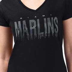 Miami Marlins G-III 4Her by Carl Banks Women's Metallic Drop Lightweight V-Neck T-Shirt - Black T-shirts