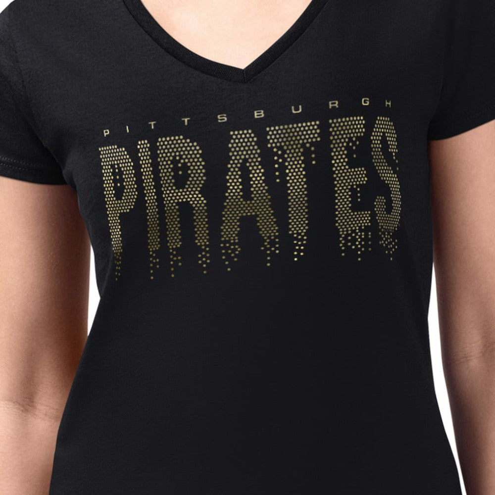 Pittsburgh Pirates G-III 4Her by Carl Banks Women's Metallic Drop Lightweight V-Neck T-Shirt - Black T-shirts