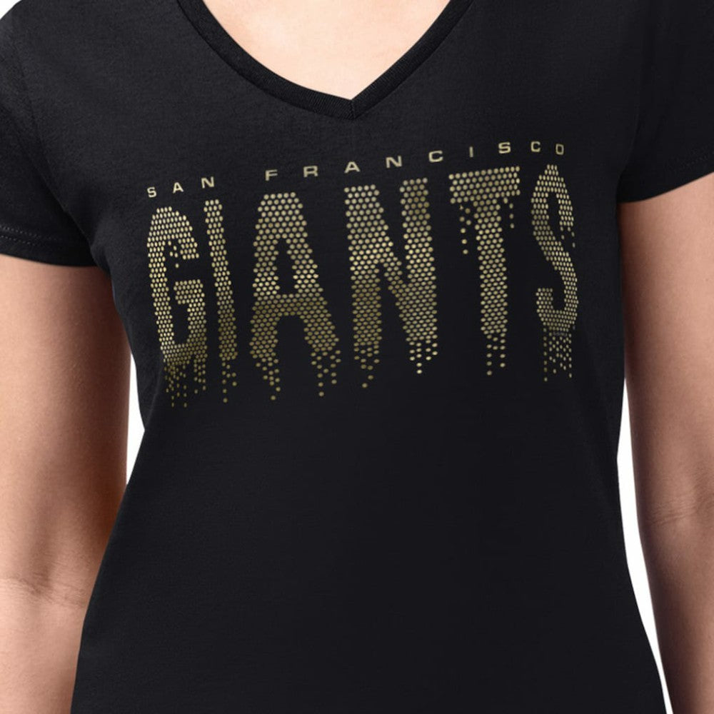 San Francisco Giants G-III 4Her by Carl Banks Women's Metallic Drop Lightweight V-Neck T-Shirt - Black T-shirts