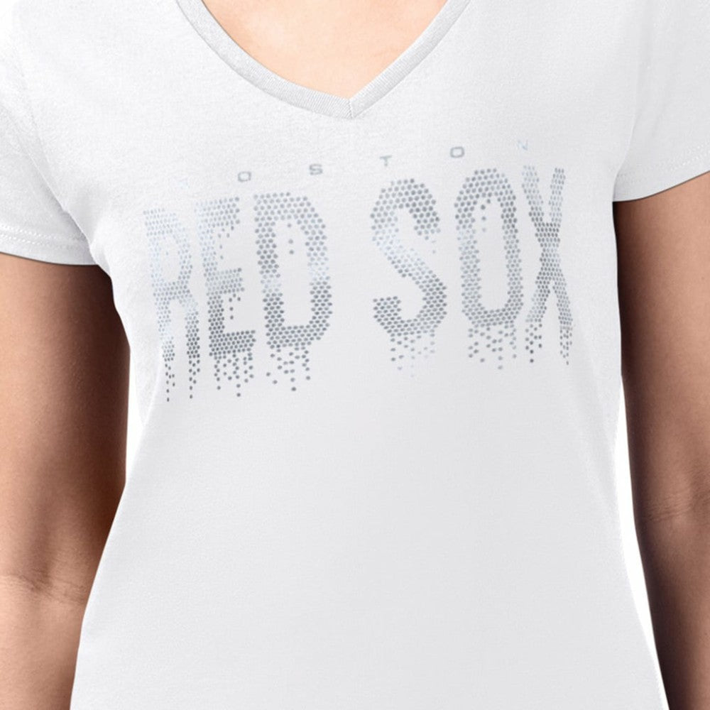 Boston Red Sox G-III 4Her by Carl Banks Women's Metallic Drop Lightweight V-Neck T-Shirt - White T-shirts