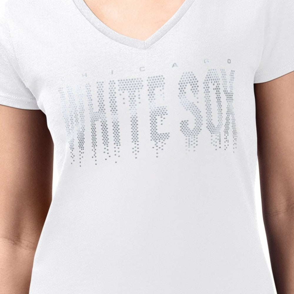 Chicago White Sox G-III 4Her by Carl Banks Women's Metallic Drop Lightweight V-Neck T-Shirt - White T-shirts
