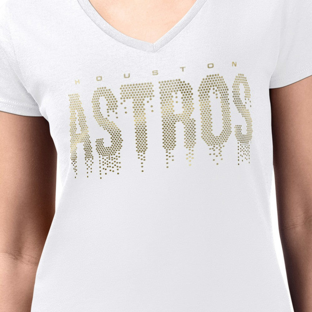 Houston Astros G-III 4Her by Carl Banks Women's Metallic Drop Lightweight V-Neck T-Shirt - White T-shirts