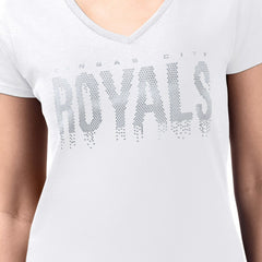 Kansas City Royals G-III 4Her by Carl Banks Women's Metallic Drop Lightweight V-Neck T-Shirt - White T-shirts