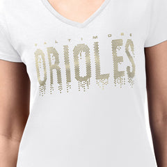 Baltimore Orioles G-III 4Her by Carl Banks Women's Metallic Drop Lightweight V-Neck T-Shirt - White T-shirts