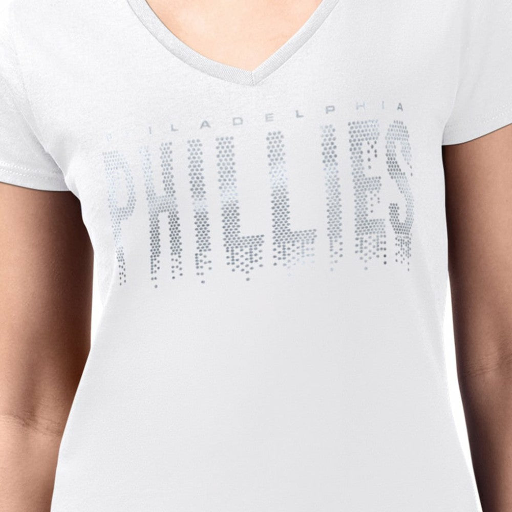 Philadelphia Phillies G-III 4Her by Carl Banks Women's Metallic Drop Lightweight V-Neck T-Shirt - White T-shirts