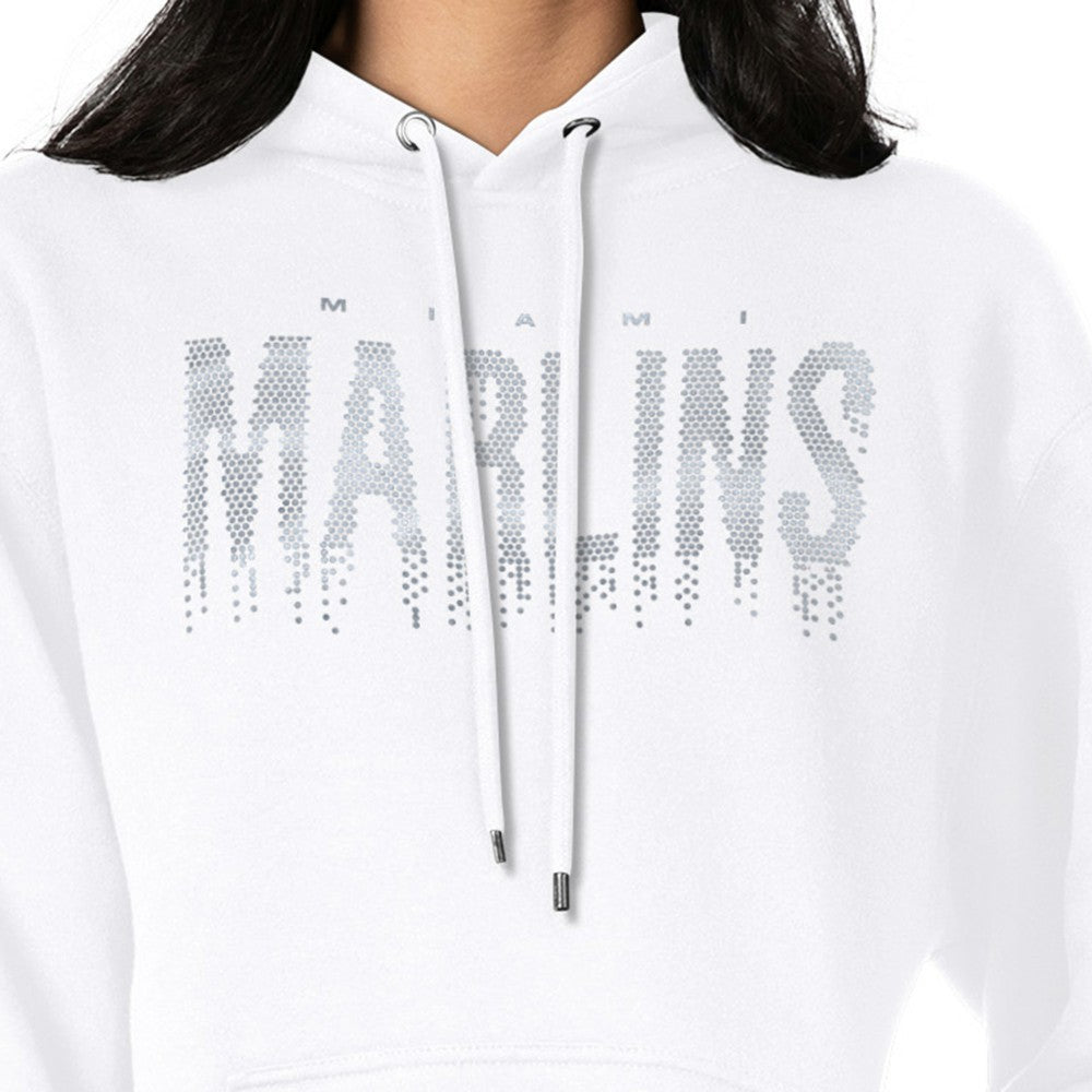 Miami Marlins G-III 4Her by Carl Banks Women's Metallic Drop Fleece Hoodie - White Hoodies