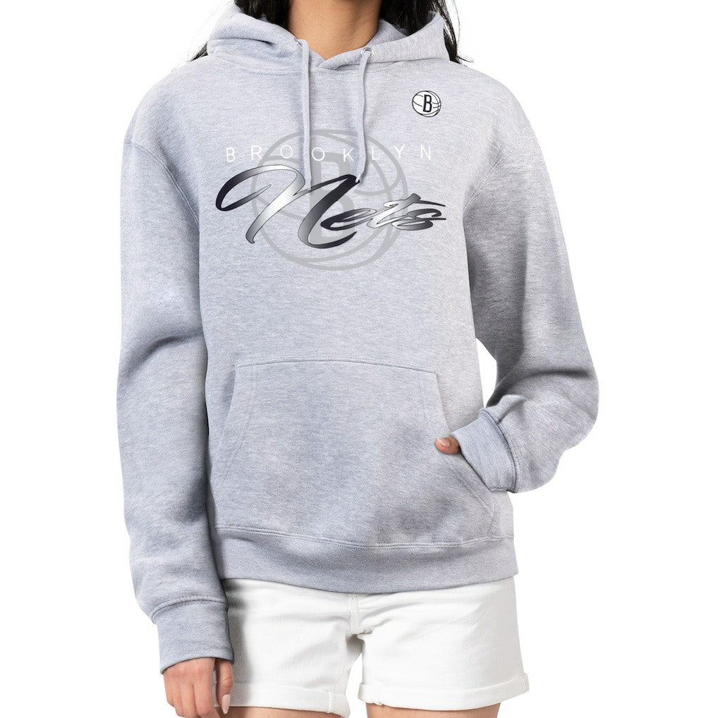 Brooklyn Nets G-III 4Her by Carl Banks Women's Shadow Logo Tri-Blend Fleece Hoodie Gray