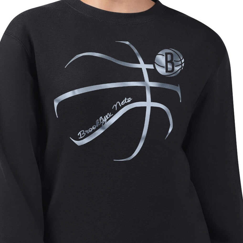 Brooklyn Nets G-III 4Her by Carl Banks Women's Metallic Print Basketball Sketch Fleece Sweatshirt Black