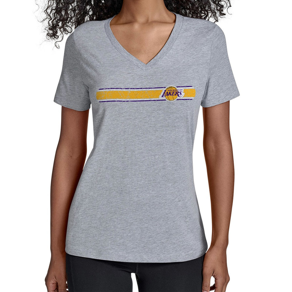 Los Angeles Lakers Starter Women's Team Stripe V-Neck T-Shirt Gray
