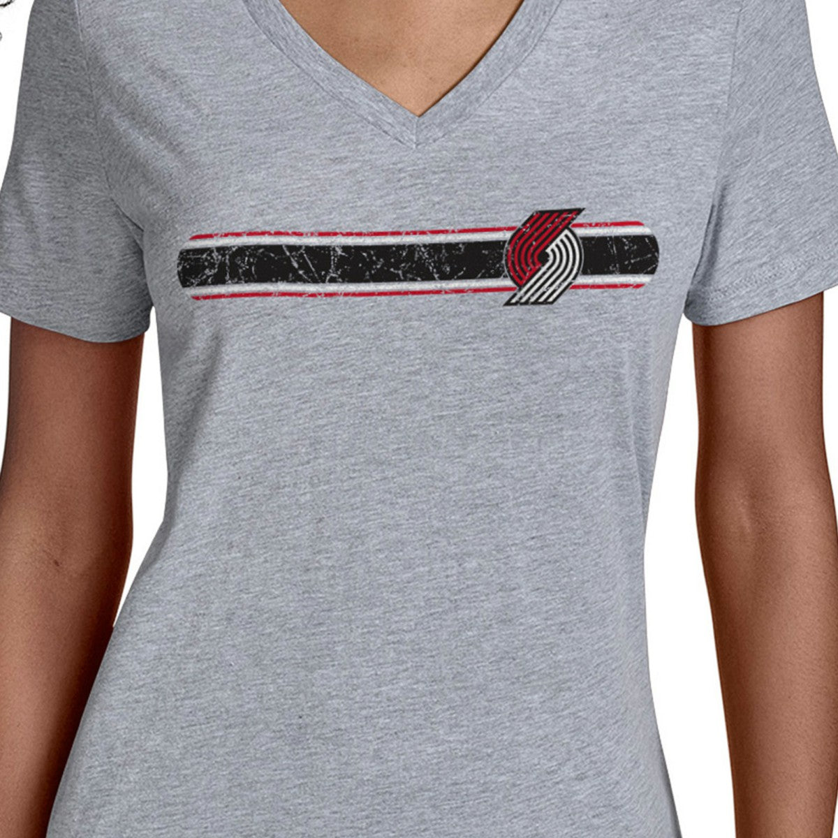 Portland Trail Blazers Starter Women's Team Stripe V-Neck T-Shirt Gray