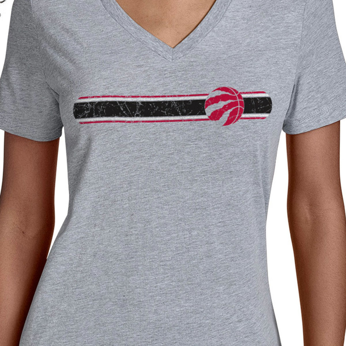 Toronto Raptors Starter Women's Team Stripe V-Neck T-Shirt Gray
