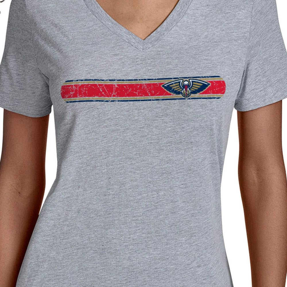 New Orleans Pelicans Starter Women's Team Stripe V-Neck T-Shirt Gray