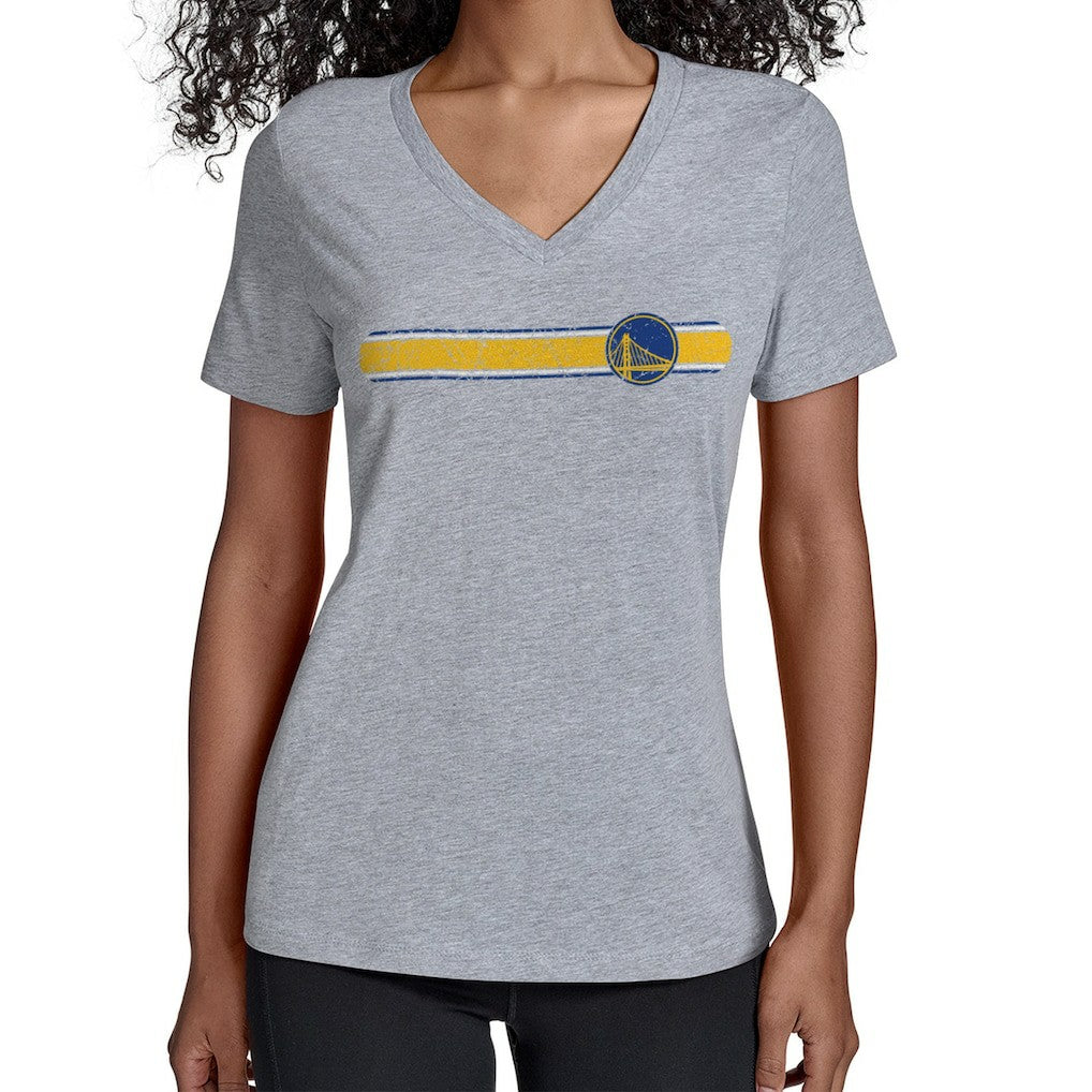 Golden State Warriors Starter Women's Team Stripe V-Neck T-Shirt Gray
