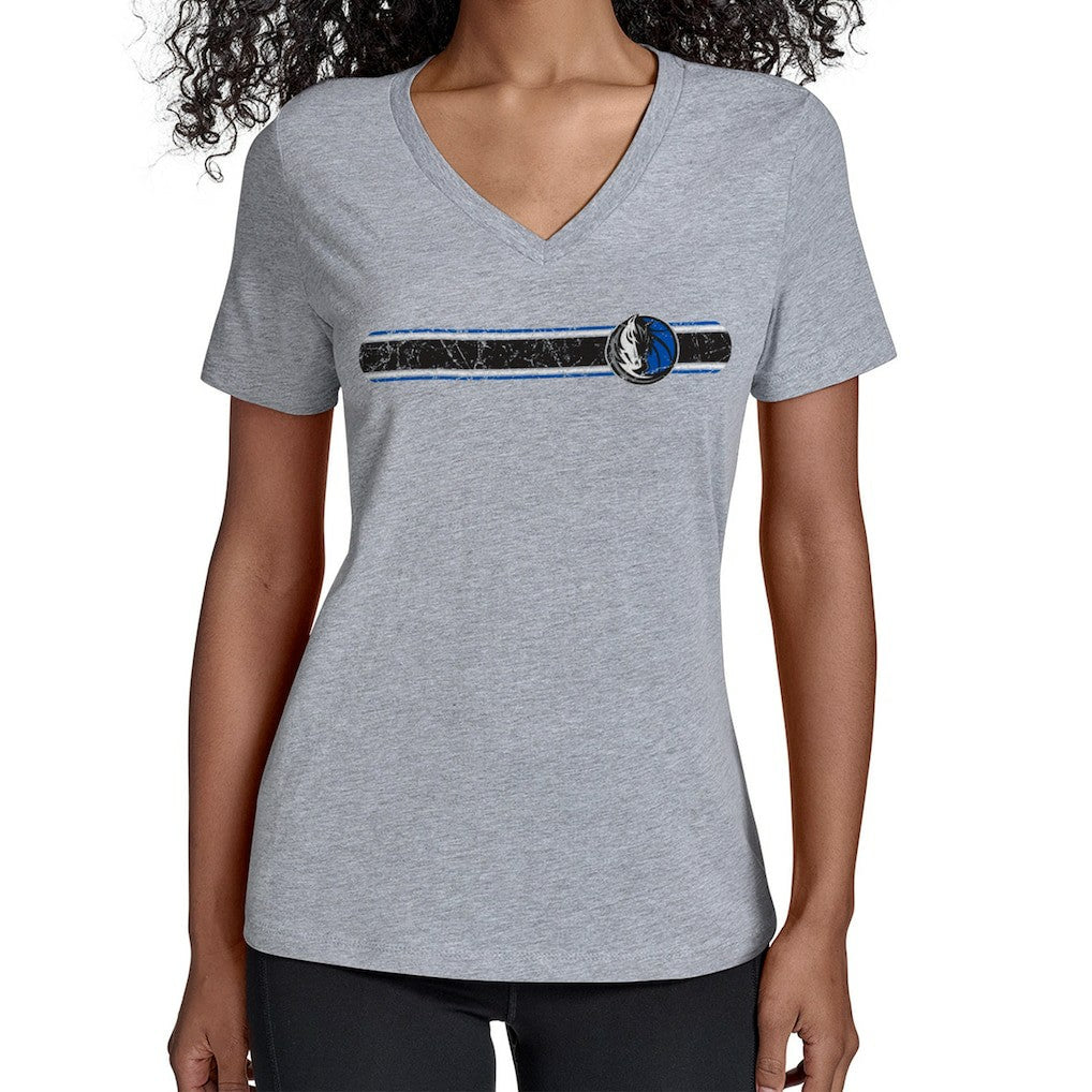 Dallas Mavericks Starter Women's Team Stripe V-Neck T-Shirt Gray