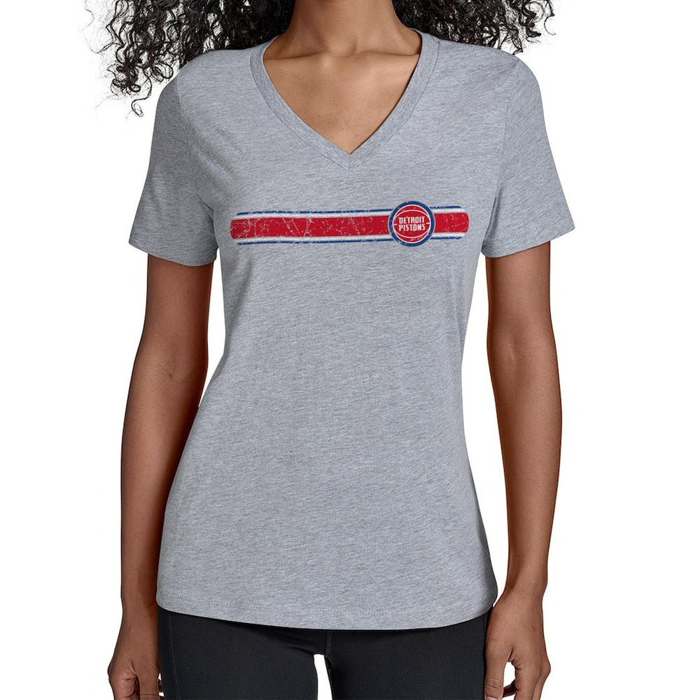 Detroit Pistons Starter Women's Team Stripe V-Neck T-Shirt Gray