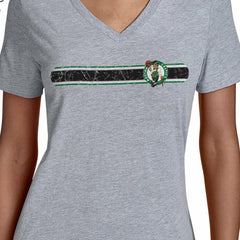 Boston Celtics Starter Women's Team Stripe V-Neck T-Shirt Gray