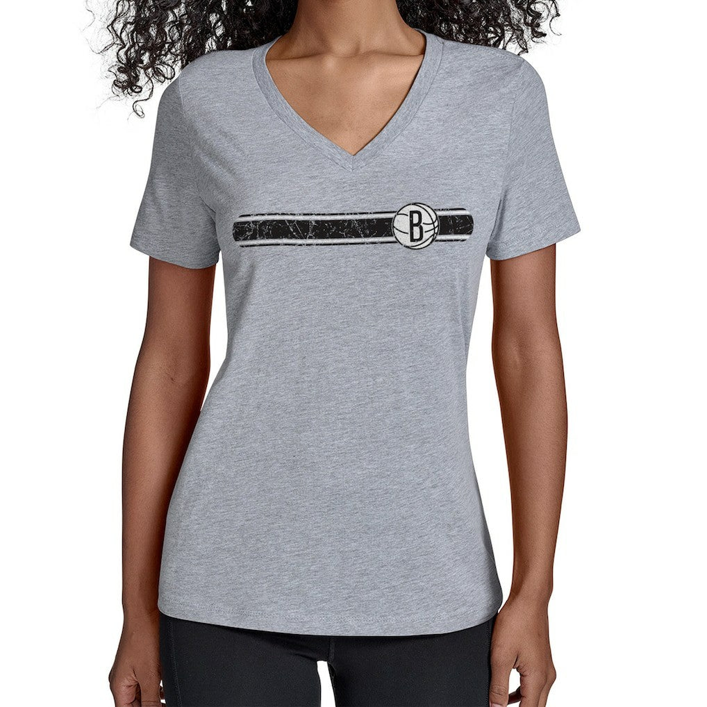 Brooklyn Nets Starter Women's Team Stripe V-Neck T-Shirt Gray