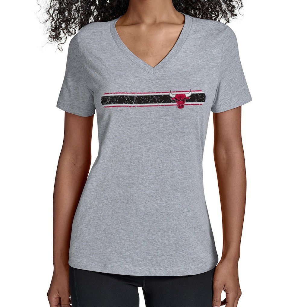 Chicago Bulls Starter Women's Team Stripe V-Neck T-Shirt Gray