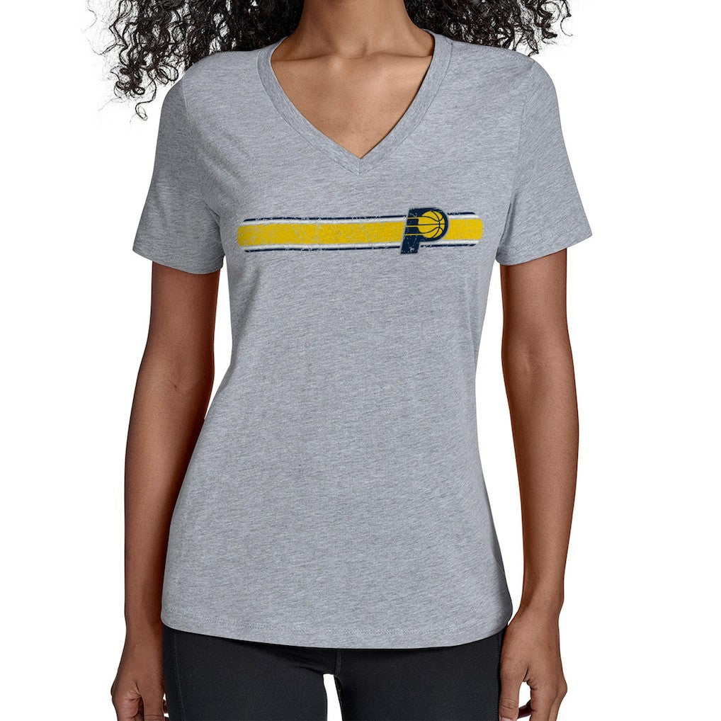 Indiana Pacers Starter Women's Team Stripe V-Neck T-Shirt Gray