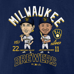 Jackson Chourio & Christian Yelich Milwaukee Brewers Player Duo T-Shirt - Navy T-shirts