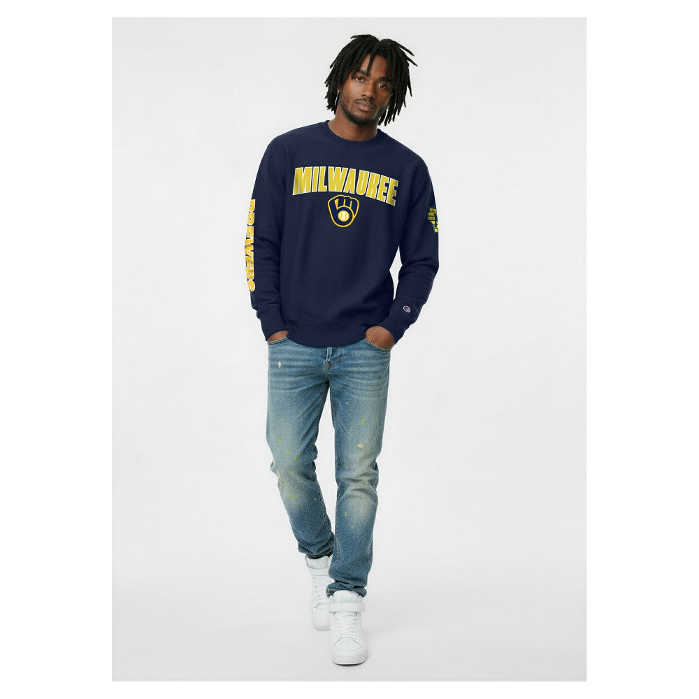 Milwaukee Brewers Champion Reverse Weave Chenille Sweatshirt - Navy Sweatshirts