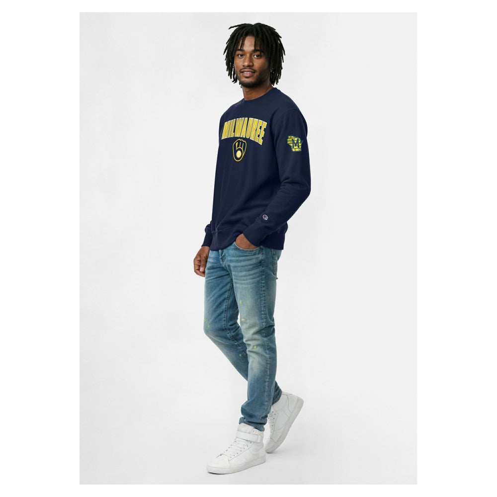 Milwaukee Brewers Champion Reverse Weave Chenille Sweatshirt - Navy Sweatshirts