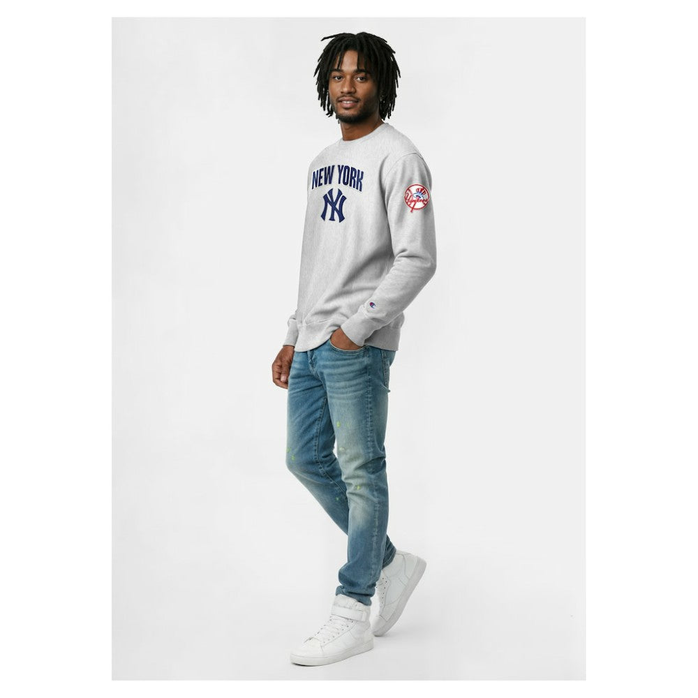 New York Yankees Champion Reverse Weave Chenille Sweatshirt - Gray Sweatshirts