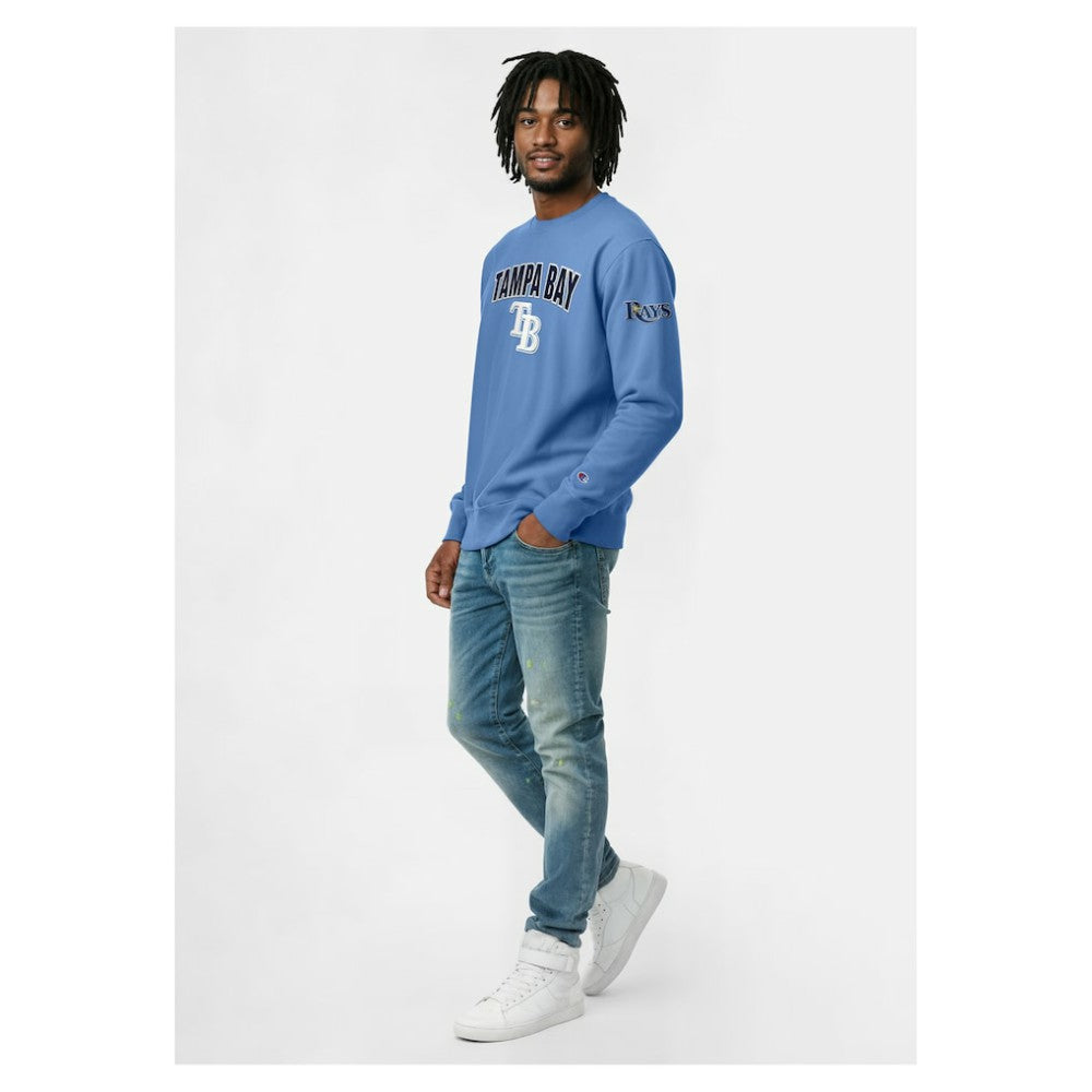 Tampa Bay Rays Champion Reverse Weave Chenille Sweatshirt - Light Blue Sweatshirts