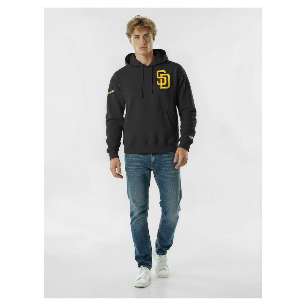 San Diego Padres Champion Reverse Weave Chenille Hoodie - Black Hoodies