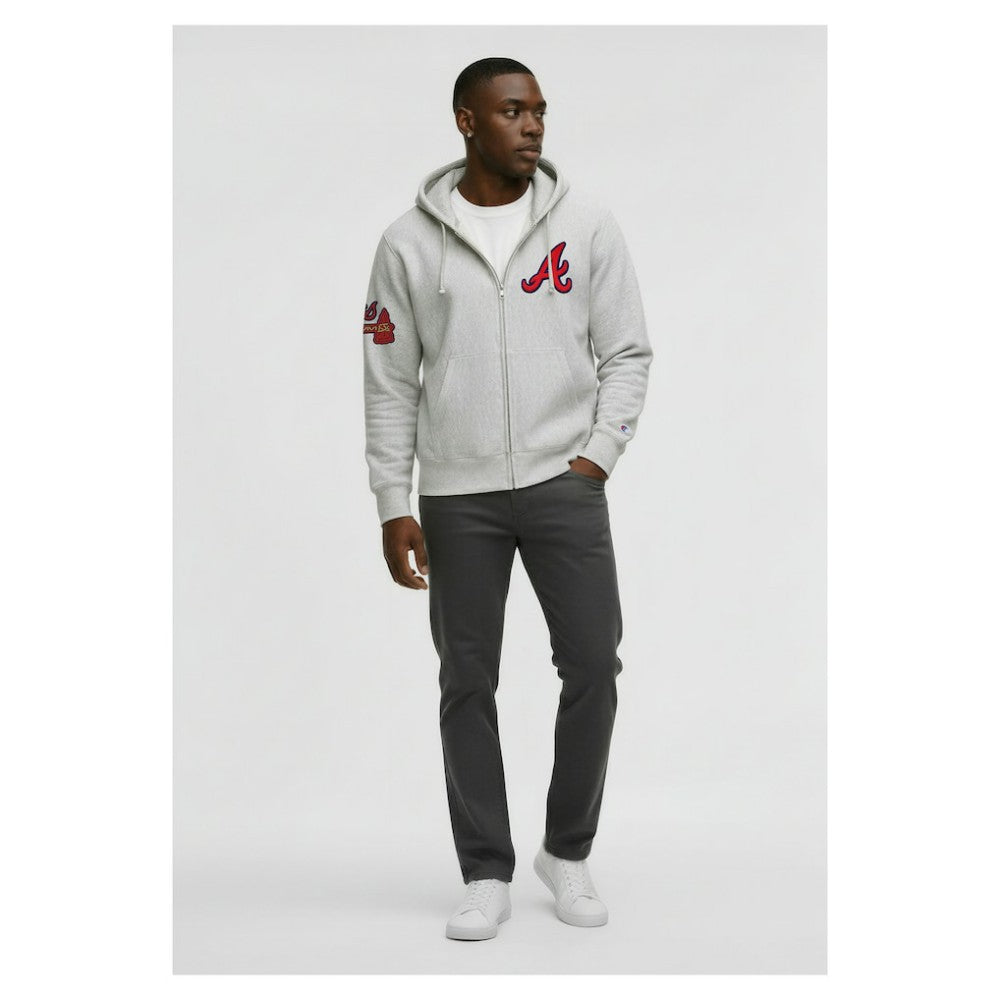 Atlanta Braves Champion Reverse Weave Chenille Full-Zip Hoodie - Gray Hoodies